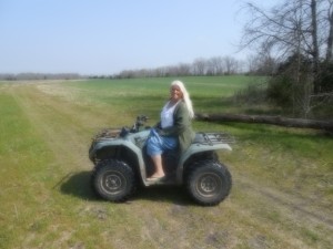 Caryl loves exploring on the four-wheeler, too