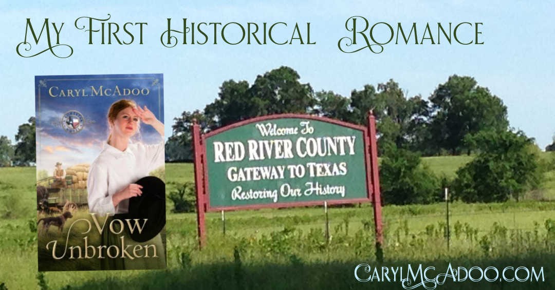 A welcome sign to Red River County, setting for My first Historical romance